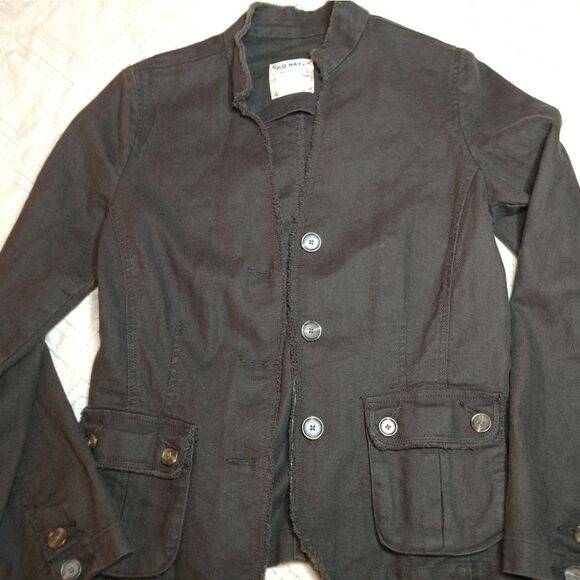 Old Navy Linen Blend Lightweight Button Jacket, Medium, Brown w/distressed Trim - Picture 1 of 7